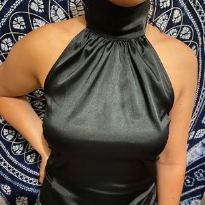 Black silky halter top